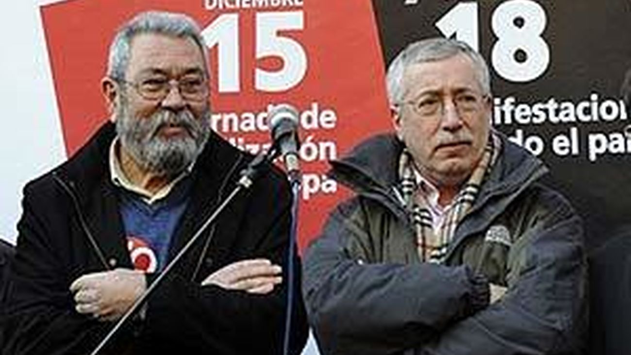 Los representantes de los sindicatos Cándido Méndez e Ignacio Fernández Toxo