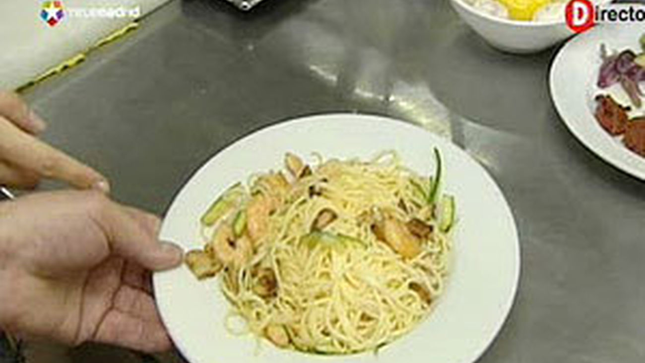 Espaguetis con langostinos para celíacos