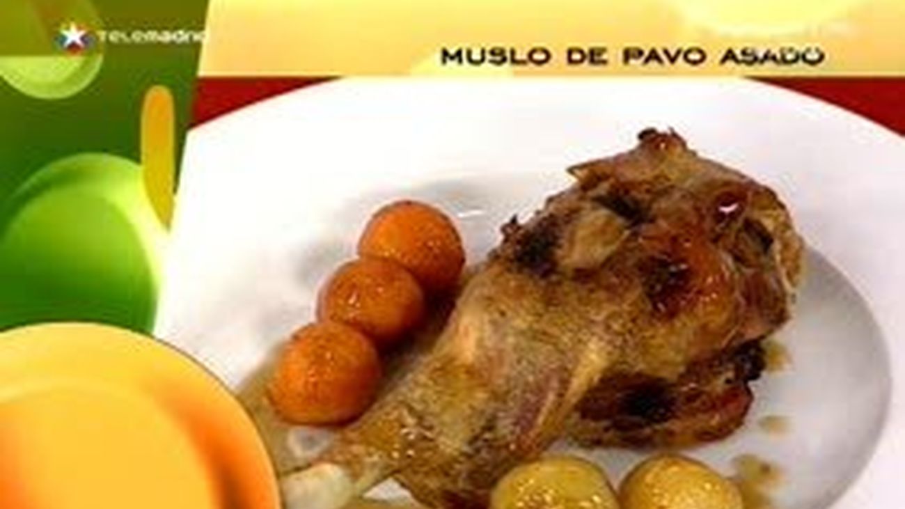 Muslo de pavo asado con batata