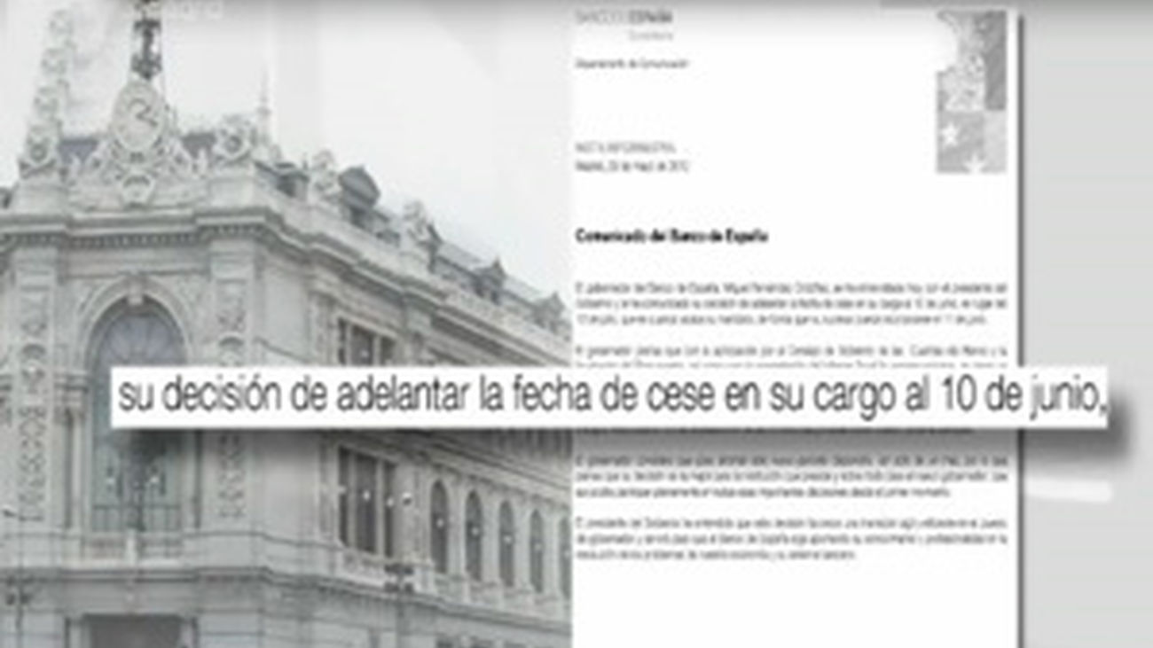El Gobernador del Banco de España dejará el cargo el 10 de junio