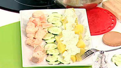 Ensalada templada de salmón en unos minutos