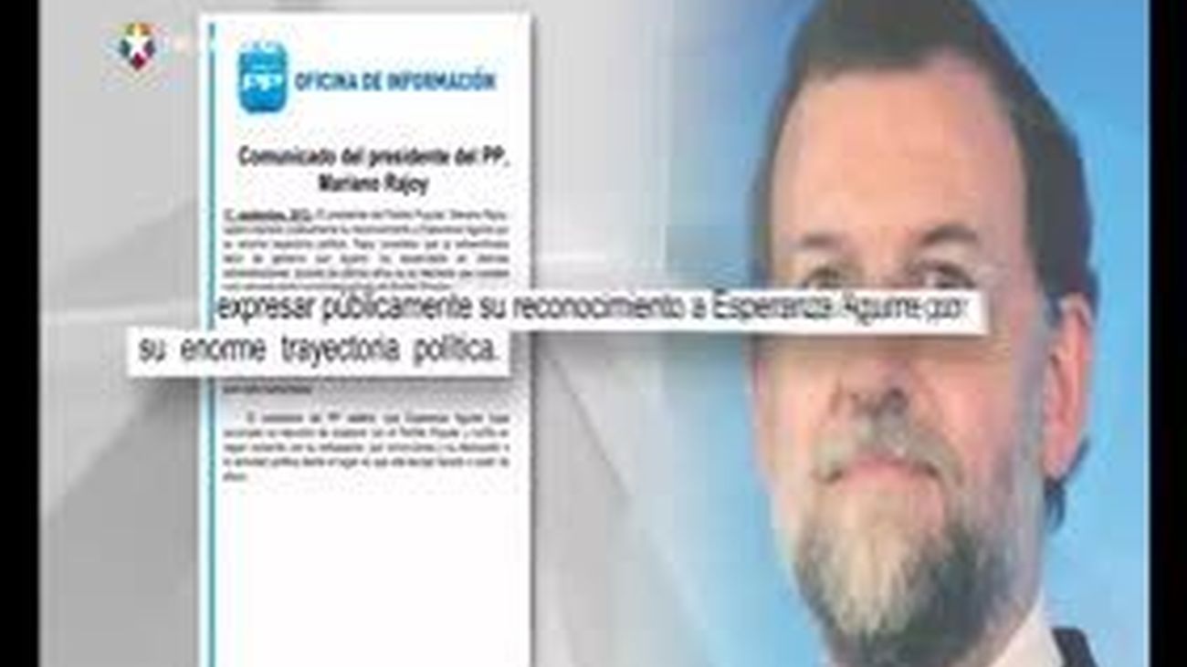 Rajoy reconoce la "enorme" trayectoria de Aguirre, "gran activo" del PP