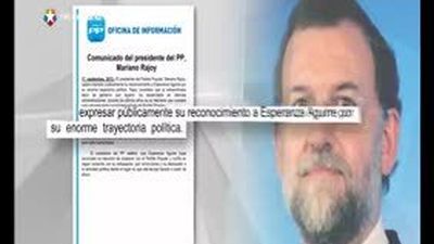 Rajoy reconoce la "enorme" trayectoria de Aguirre, "gran activo" del PP