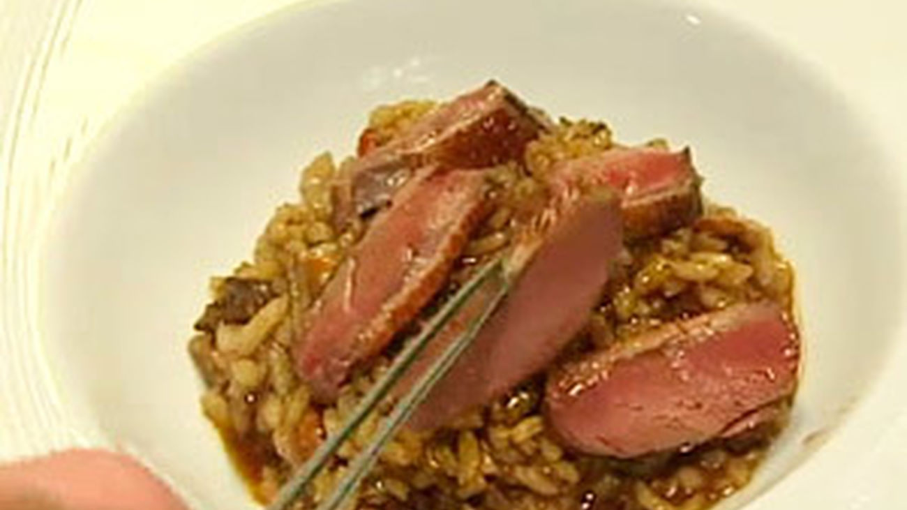 Arroz con setas y pichón