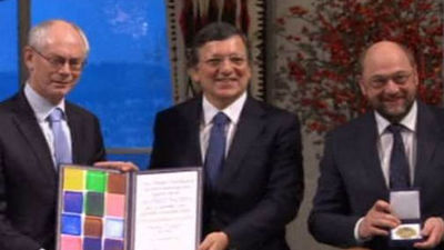 La UE recibe el premio Nobel de la Paz en el Ayuntamiento de Oslo