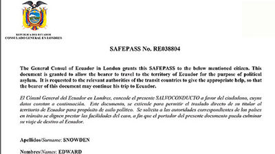 El gobierno de Ecuador habría concedido un salvoconducto a Edward Snowden