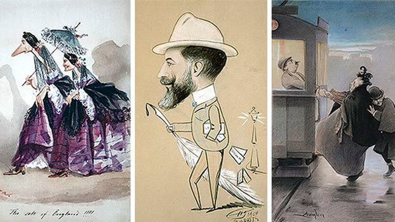 Obras de la exposición 'Caricaturas. Ilustradores de los siglos XIX y XX', en la Fundación Lázaro Galdiano