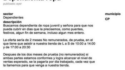 Un comercio de Coslada ofrece un puesto de trabajo sin remunerar