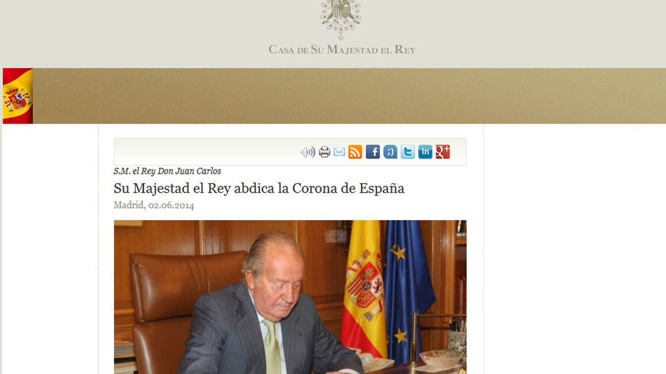 La web de la Casa Real se cae tras el anuncio de abdicación