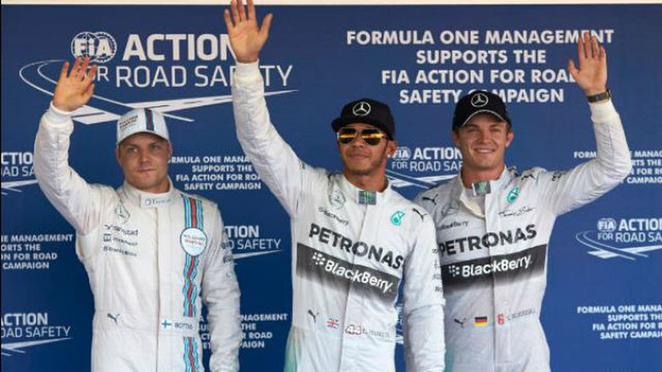 Bottas, Hamilton y Rosberg