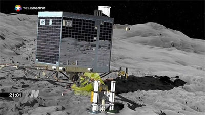 El módulo Philae aterriza sobre la superficie del cometa 67P