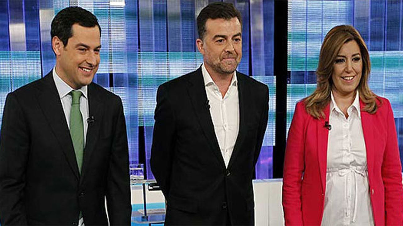 Juan Manuel Moreno, Antonio Maíllo y Susana Díaz ante del debate de RTVE