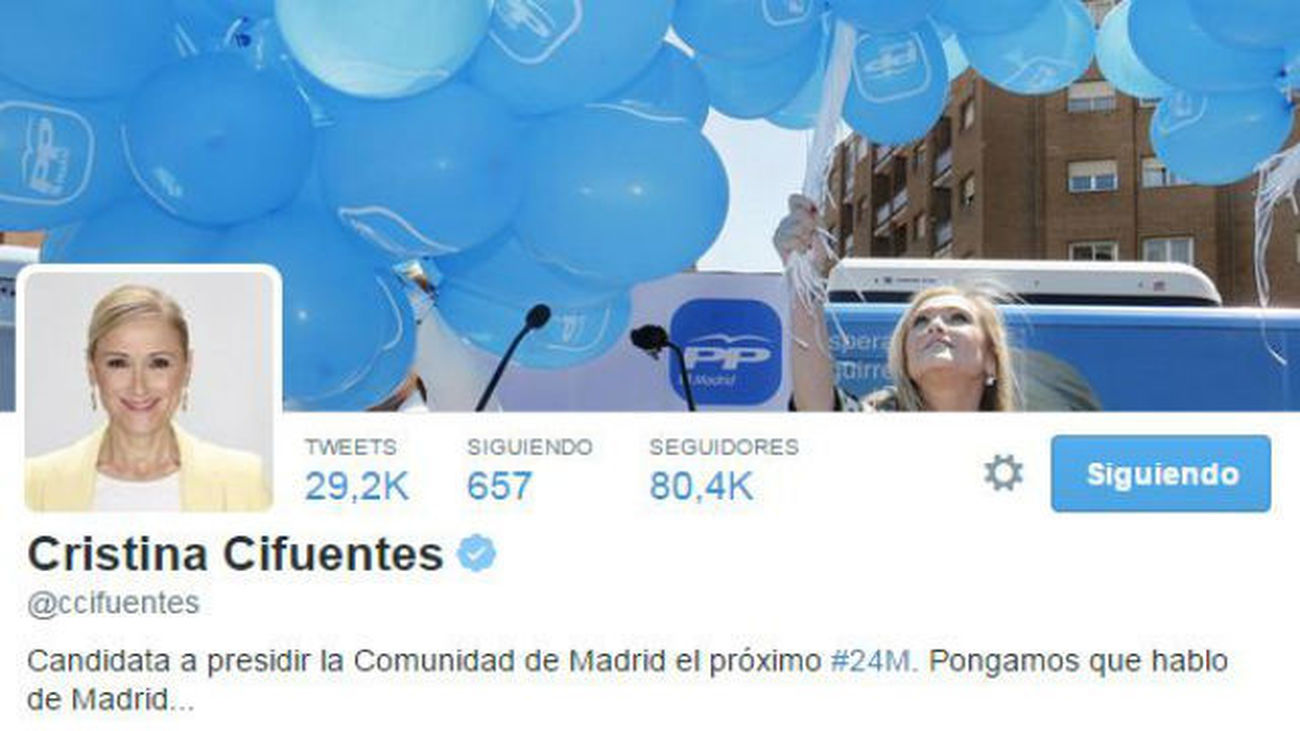 Cifuentes, la candidata a la Comunidad de Madrid más seguida en Twitter
