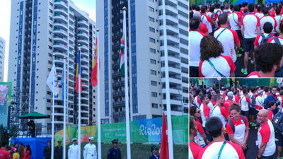 La bandera española ondea ya en la Villa Olímpica
