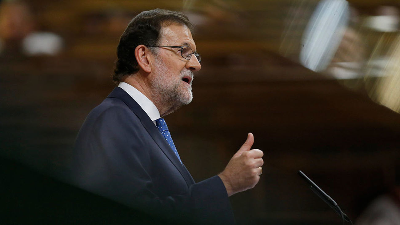 El presidente del Gobierno en funciones, Mariano Rajoy, durante su discurso de investidura esta tarde en el Congreso de los Dip