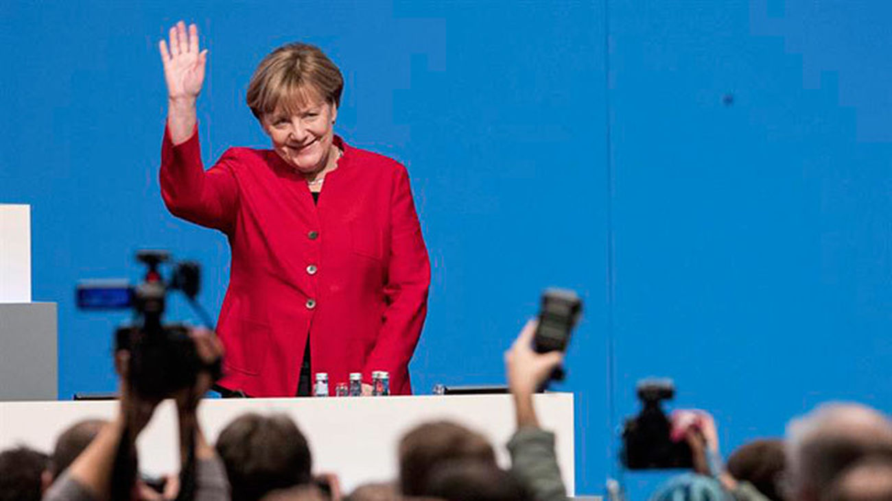 La canciller alemana, Angela Merkel, tras ser reelegida presidenta de la Unión Cristianodemócrata (CDU)