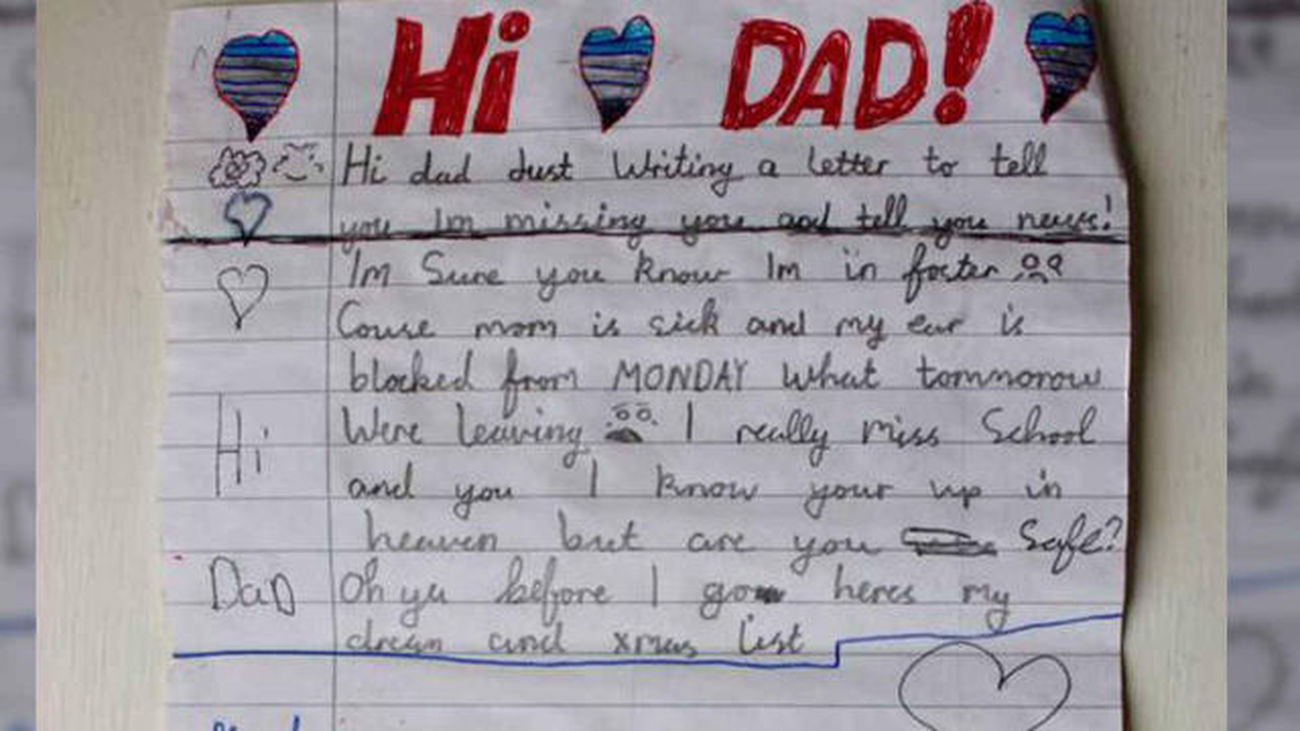 La emotiva carta de un niño a su padre fallecido