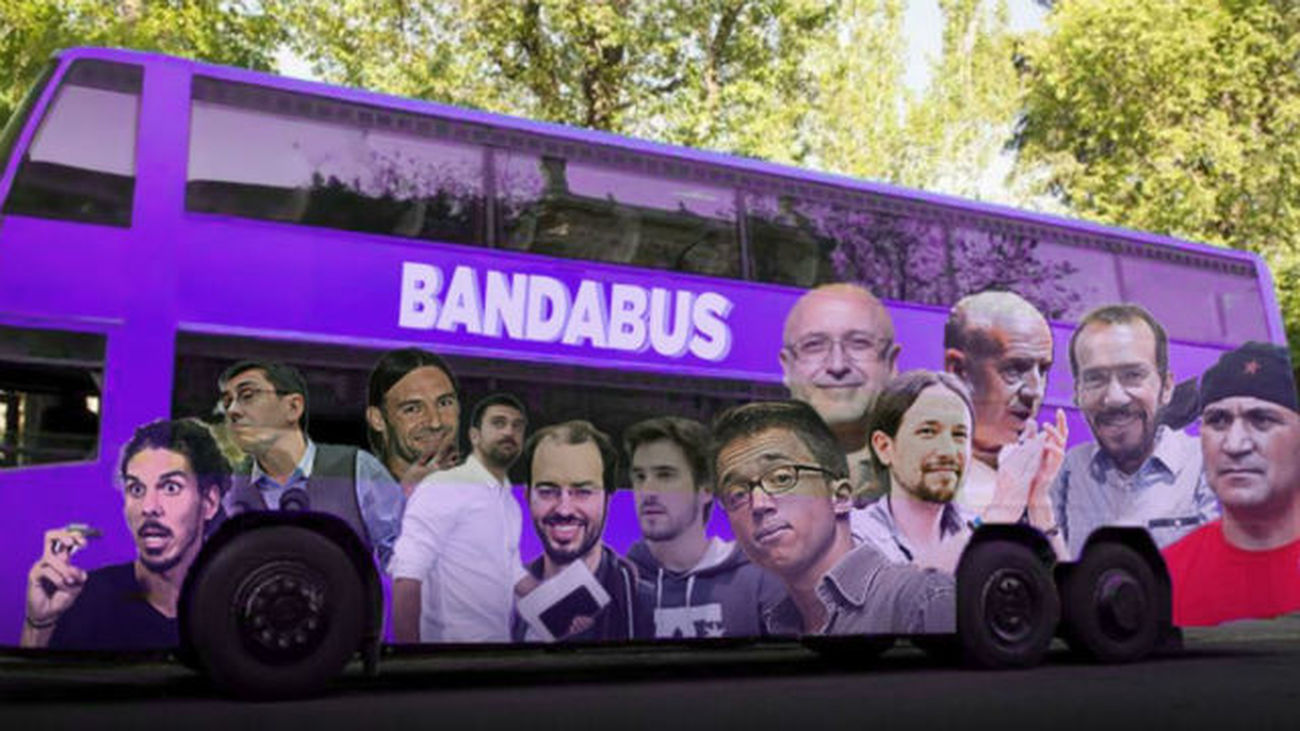 El PP de Madrid contesta al tramabús de Podemos con fotomontaje de su 'bandabús'