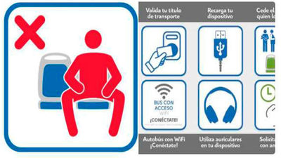 Los autobuses de la EMT llevarán pegatinas contra el 'despatarre masculino'