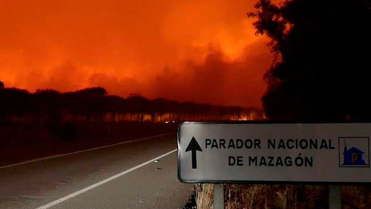 El incendio forestal de Moguer entra en el Espacio Natural de Doñana