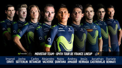 Quintana y Valverde al frente del Movistar, que afronta su 35º Tour