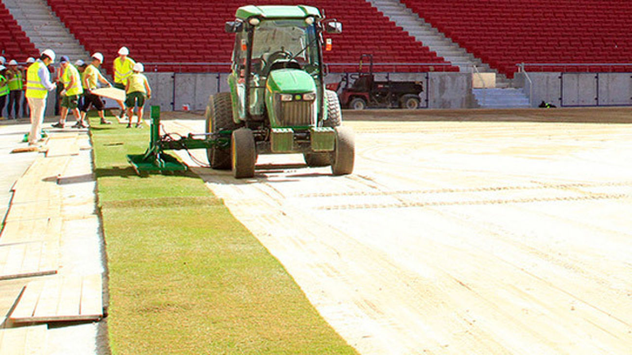 El Wanda Metropolitano ya tiene césped
