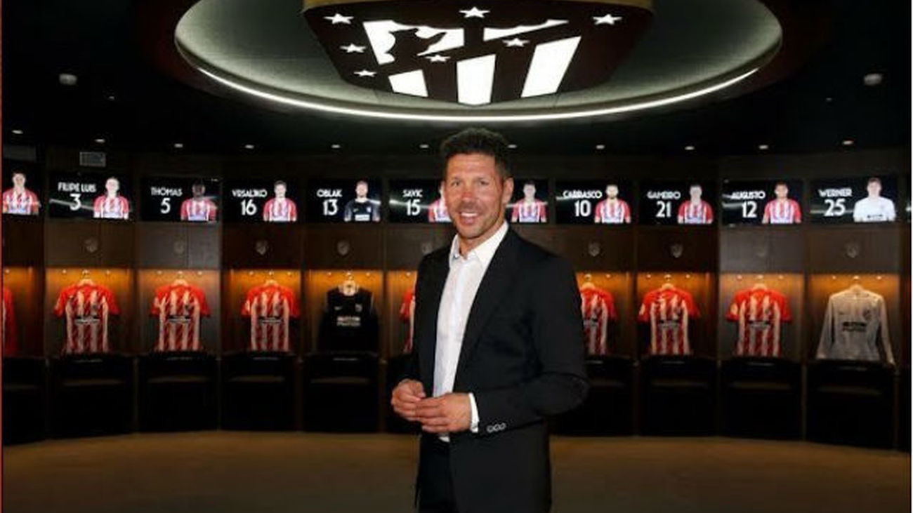 Simeone en el vestuario del Wanda Metropolitano