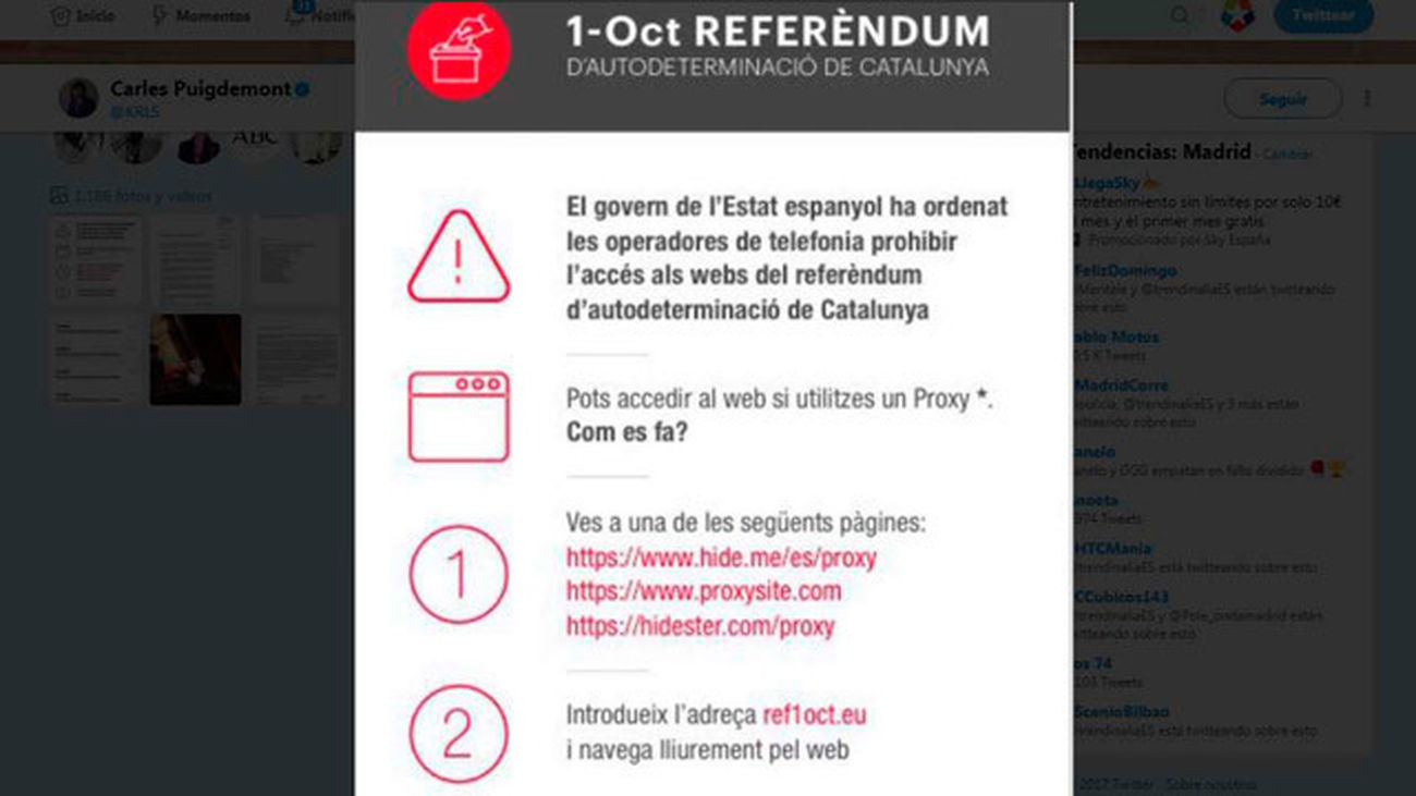 La Generalitat activa una cuenta de Twitter sobre la consulta tras el bloqueo de webs