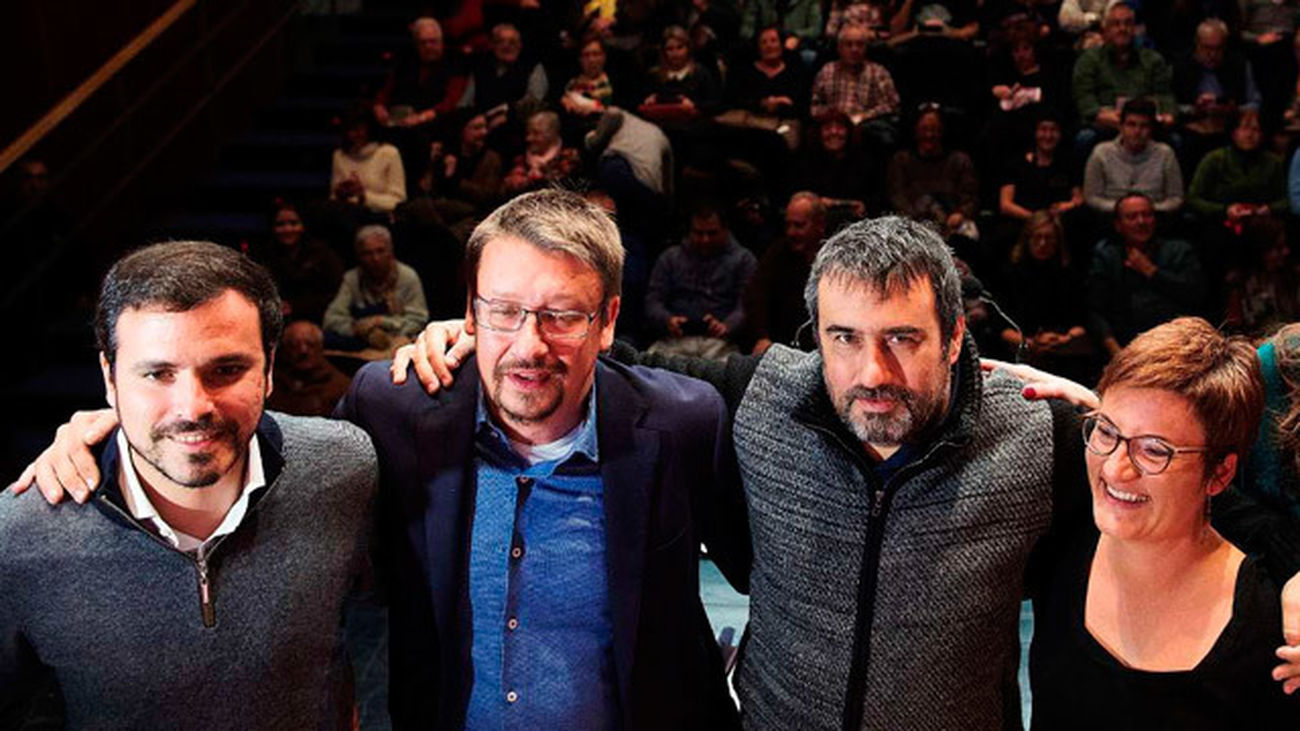 El candidato de Catalunya En Comú-Podem a la presidencia de la Generalitat, Xavier Domènech, durante el acto electoral en Blane