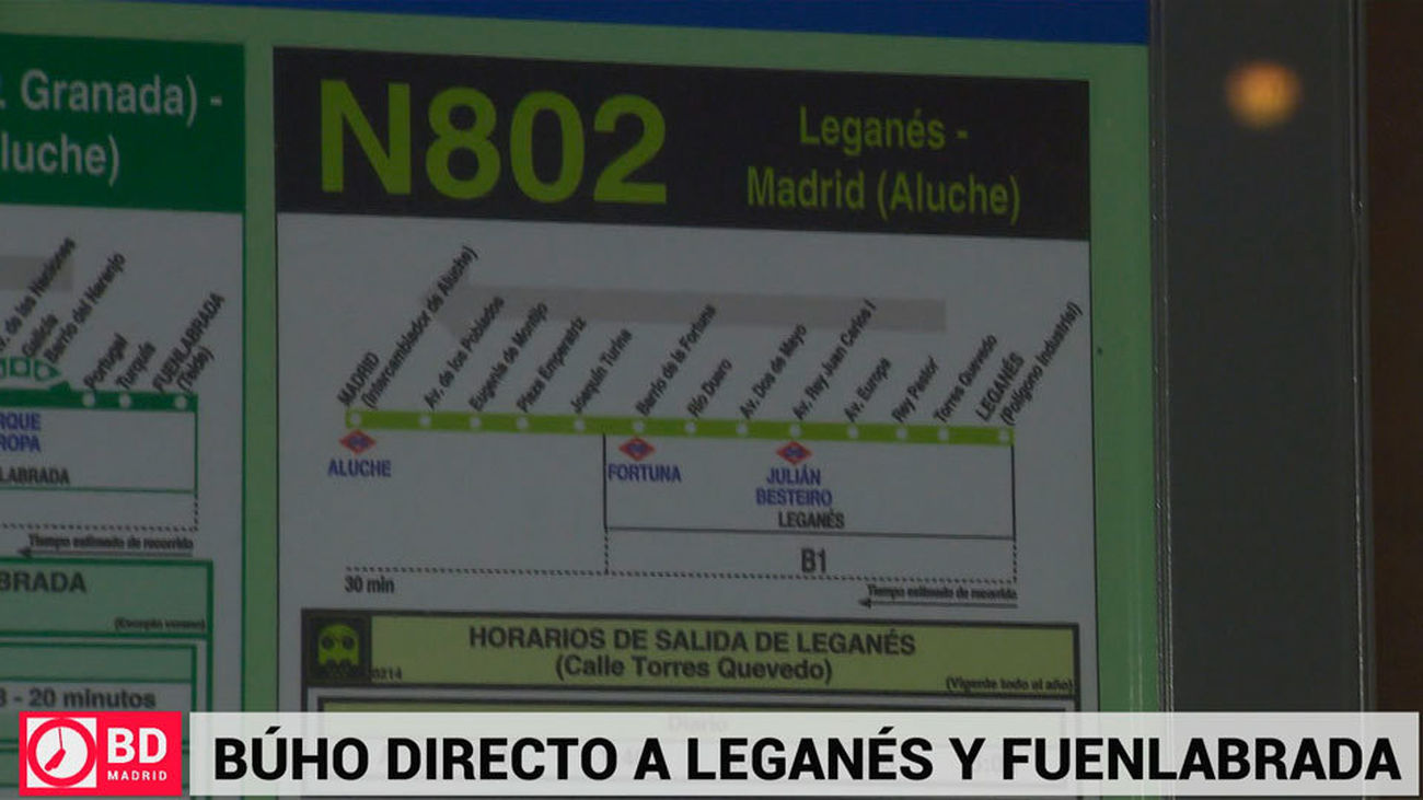 Más de dos horas en llegar a Leganés en los autobuses nocturnos