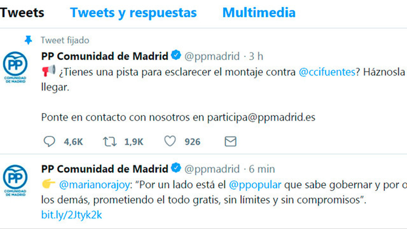 El PP busca pistas en Twitter sobre el "montaje" contra Cifuentes
