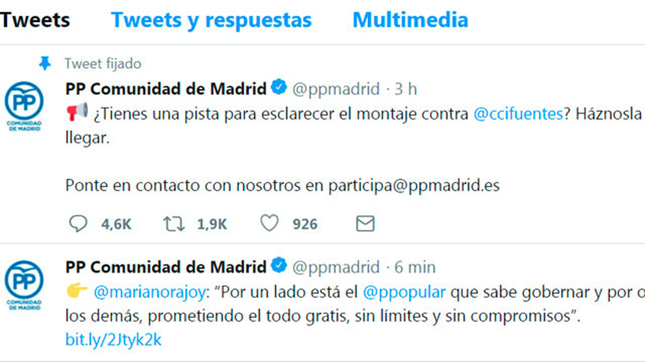 El PP busca pistas en Twitter sobre el "montaje" contra Cifuentes