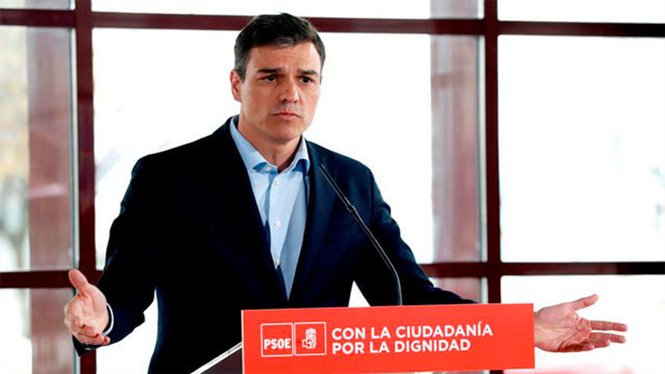 El secretario general del PSOE, Pedro Sánchez, en rueda de prensa