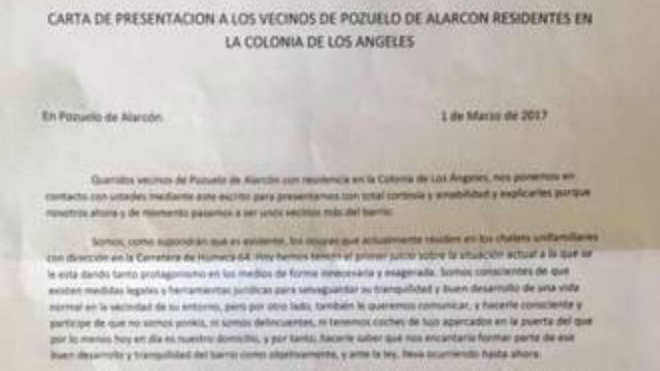 Carta de los okupas de Pozuelo a los vecinos: "Solo queremos gozar de buena convivencia"