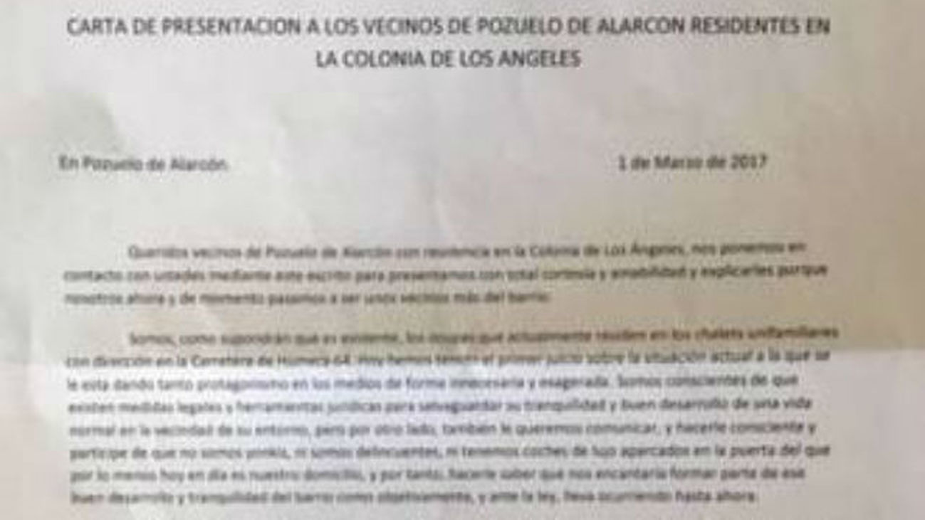 Carta de los okupas de Pozuelo a los vecinos: "Solo queremos gozar de buena convivencia"
