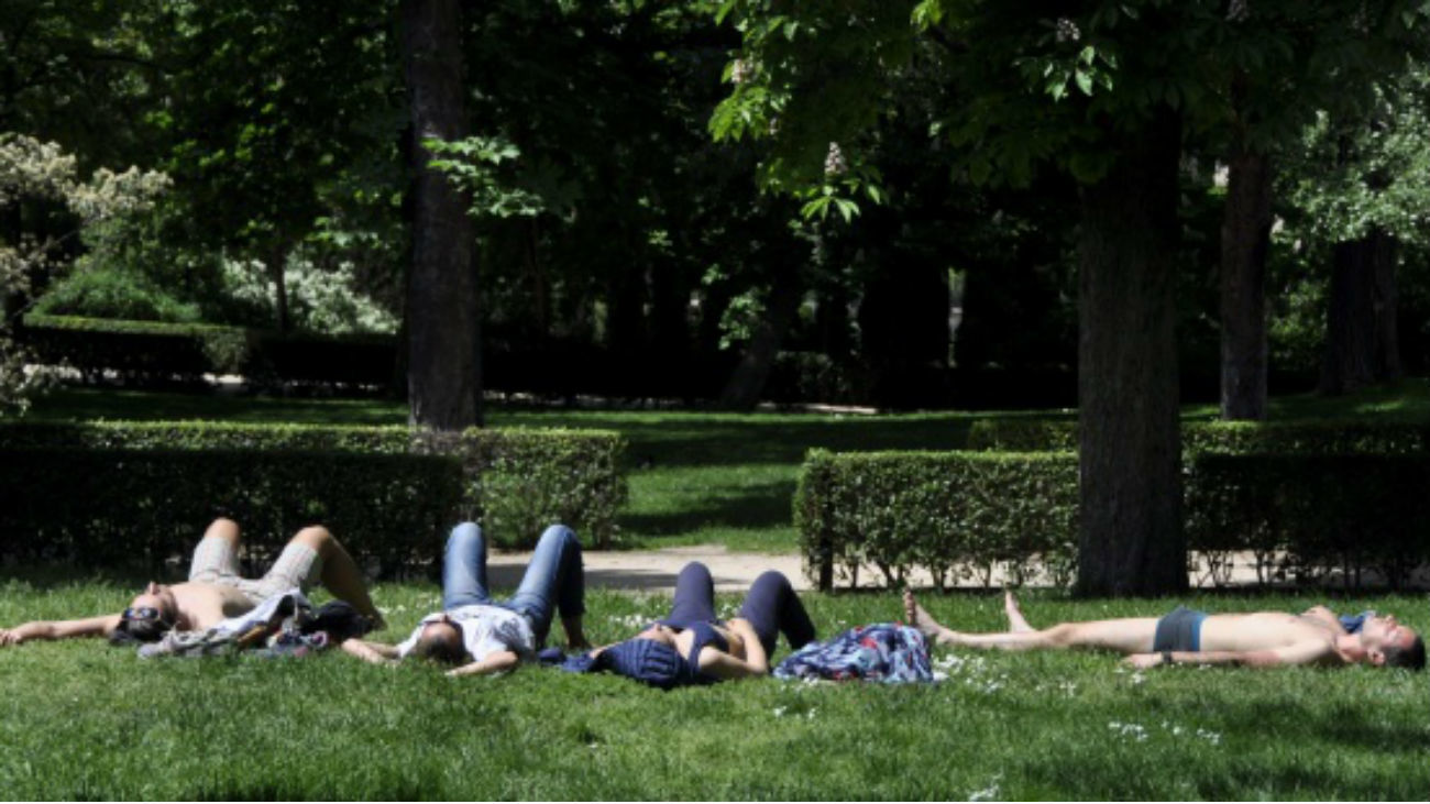 Madrileños buscan refugio de las altas temperaturas en el Retiro