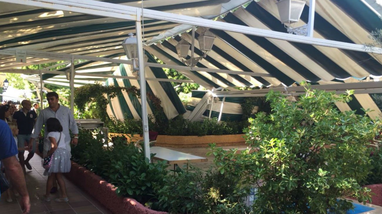 Un árbol de grandes dimensiones se desploma sobre la carpa de un restaurante en El Pardo
