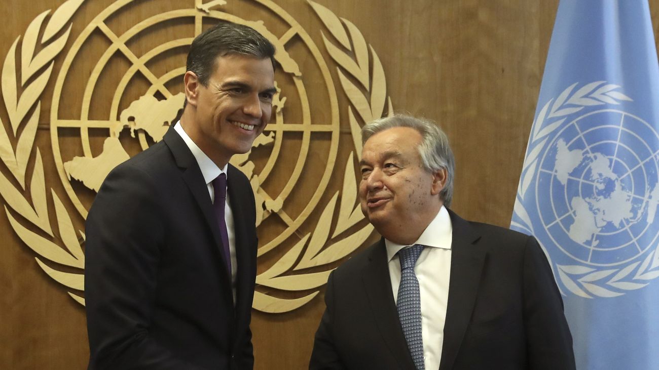 Pedro Sánchez y el Secretario General de la ONU, Antonio Guterres