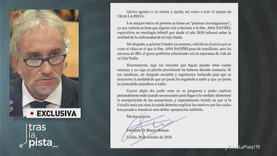 Fernando Blanco, el padre de Nadia, envía una carta al programa desde la cárcel