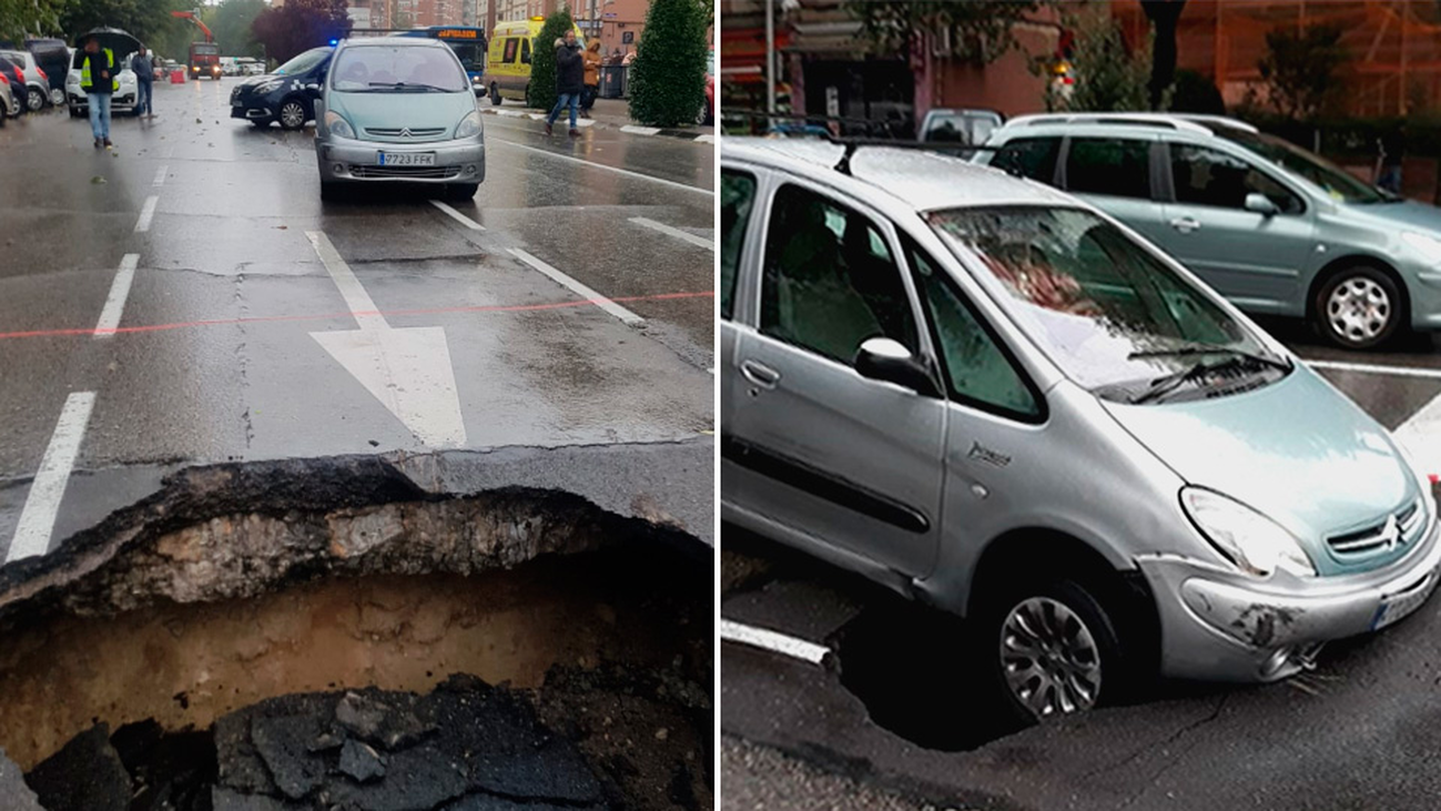 Otro socavón en La Elipa se 'traga un coche'