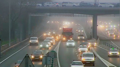 Día de niebla y tráfico