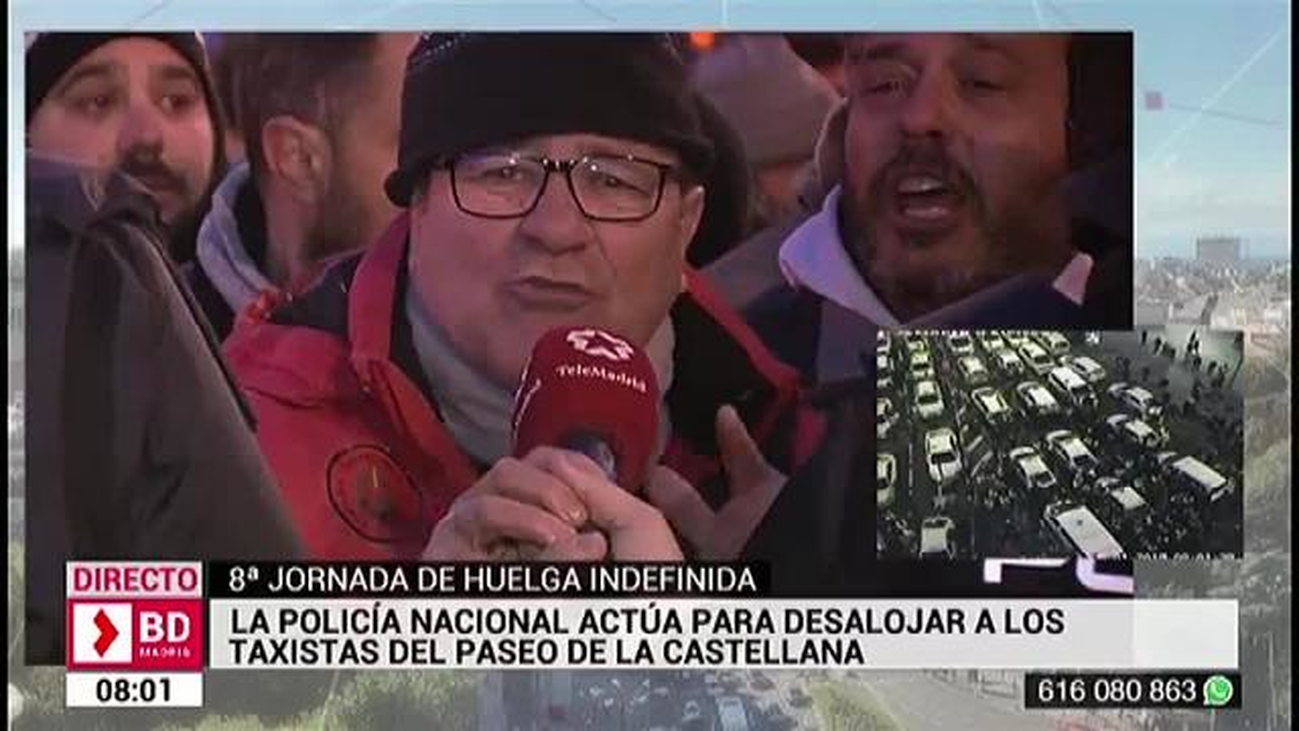 Taxistas en la Castellana reclaman el apoyo de la ciudadanía