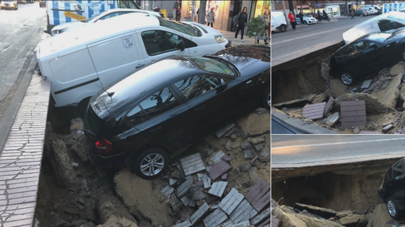 Un socavón en la calle José del Hierro se come dos coches