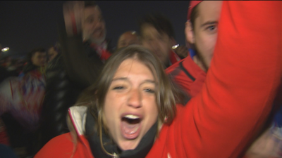 La afición del Atlético, eufórica tras derrotar al Juventus