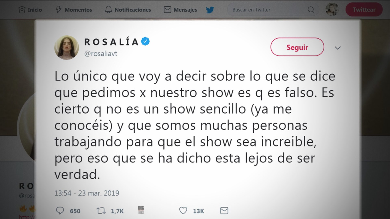 Rosalía niega tener un caché de 500.000 euros por espectáculo