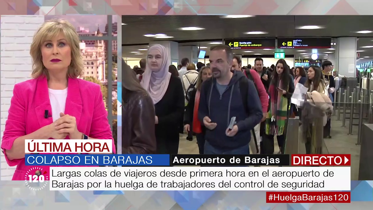 Largas colas y vuelos perdidos por la huelga de los trabajadores de seguridad de Barajas