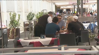 Las terrazas de la Plaza Mayor estrenan mobiliario  y separadores con jardineras