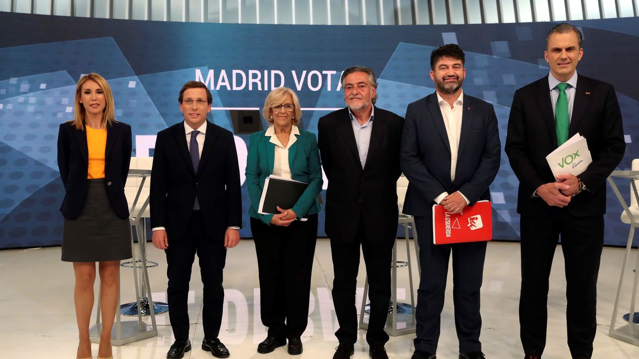 Foto de familia de los candidatos a la Alcaldía de Madrid, minutos antes del debate