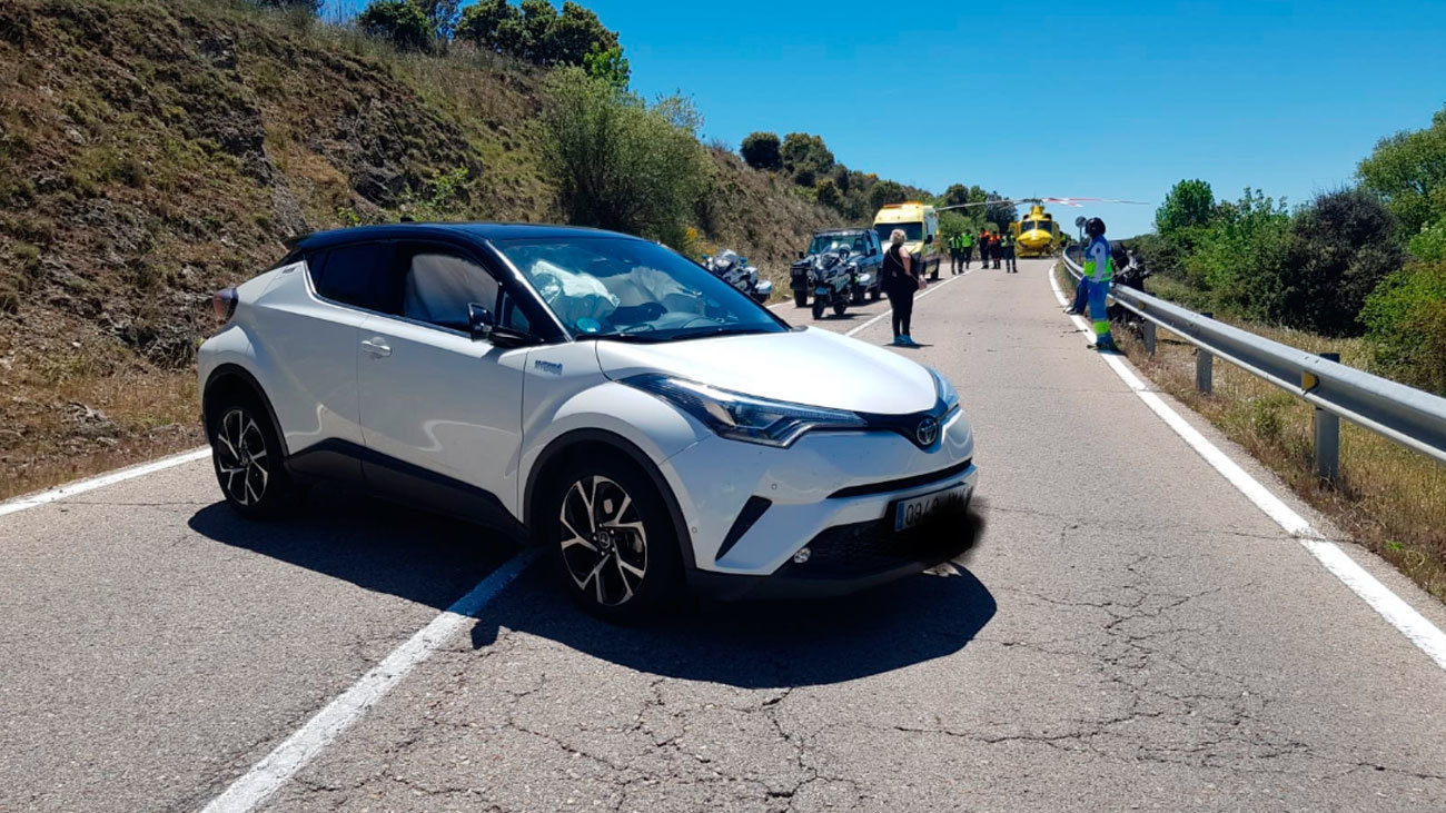 Lugar de la M-625 en Guadalix de la Sierra donde ha muerto un motorista tras chocar contra un vehículo