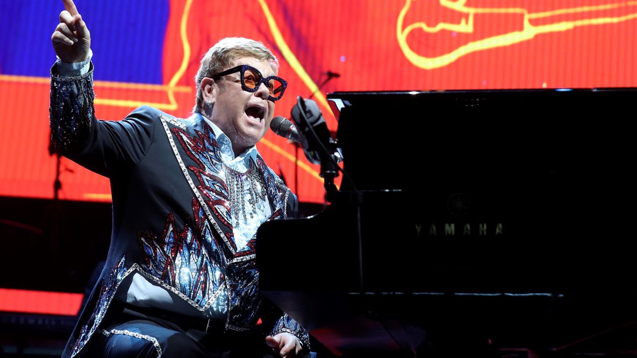 El cantante y compositor británico Elton John durante su última actuación en el Wizink Center de Madrid